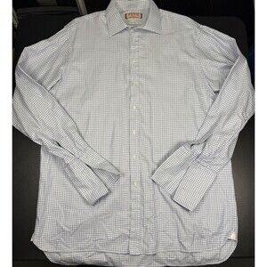Thomas Pink Dress Shirt Mens 17.5/37 Prestige Fit Long Sleeve Blue/light Blue